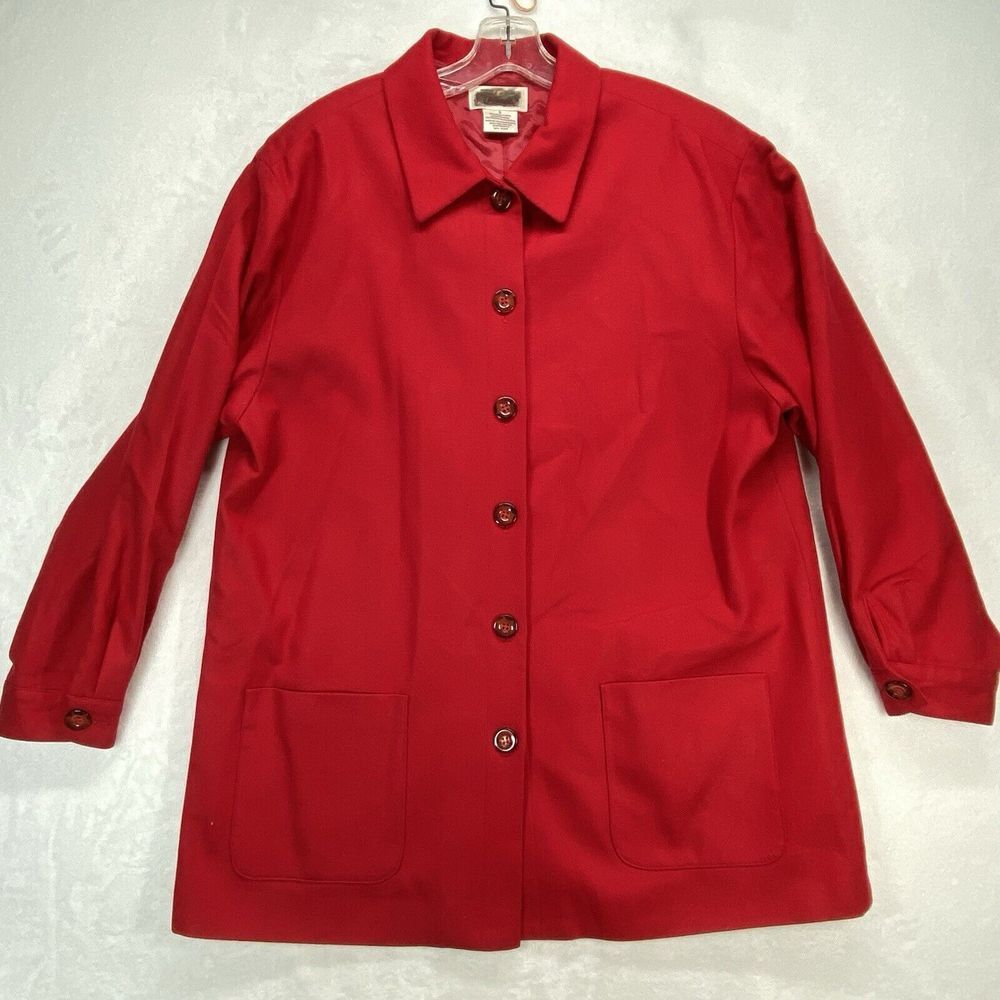 Worthington Woolmark Blazer jacket Womens 18 Red 100% Pure New Wool - holes